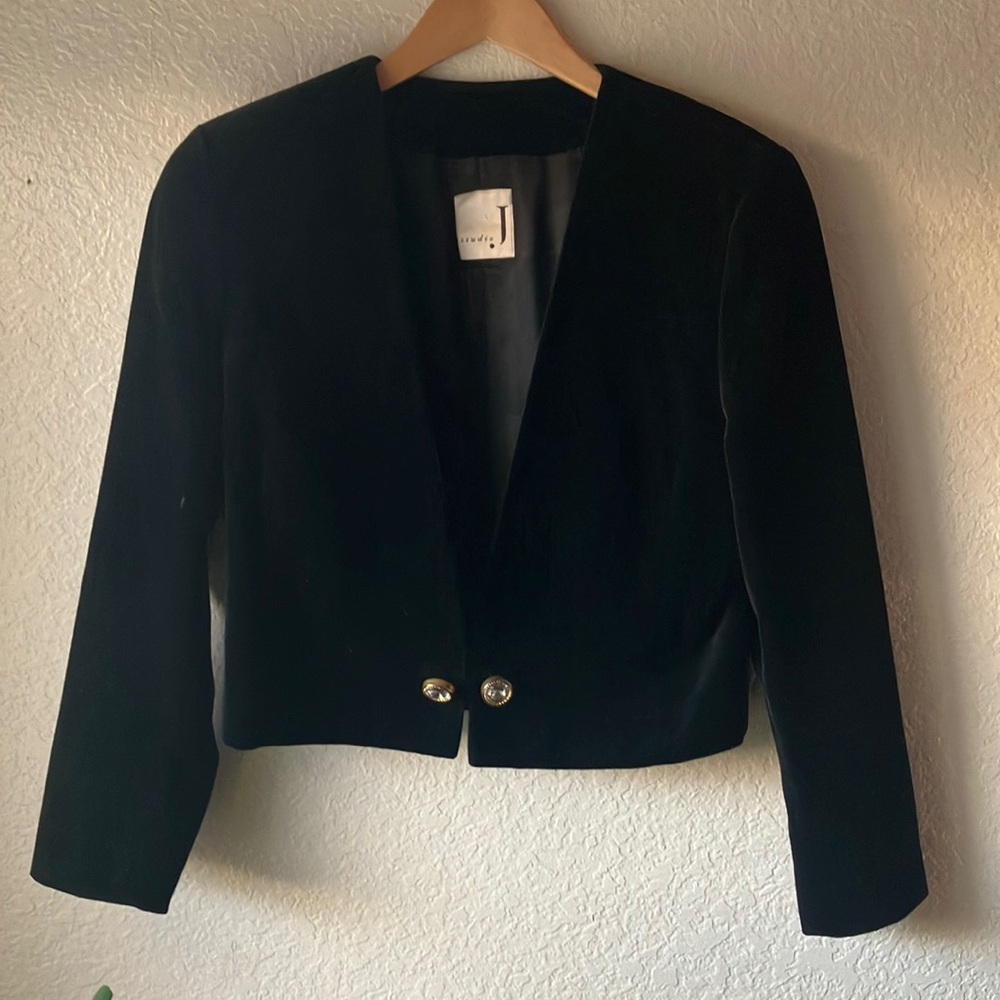 Studio J 100% Cotton Black Velvet w. Golden Rhinestone Buttons Jacket women's 8